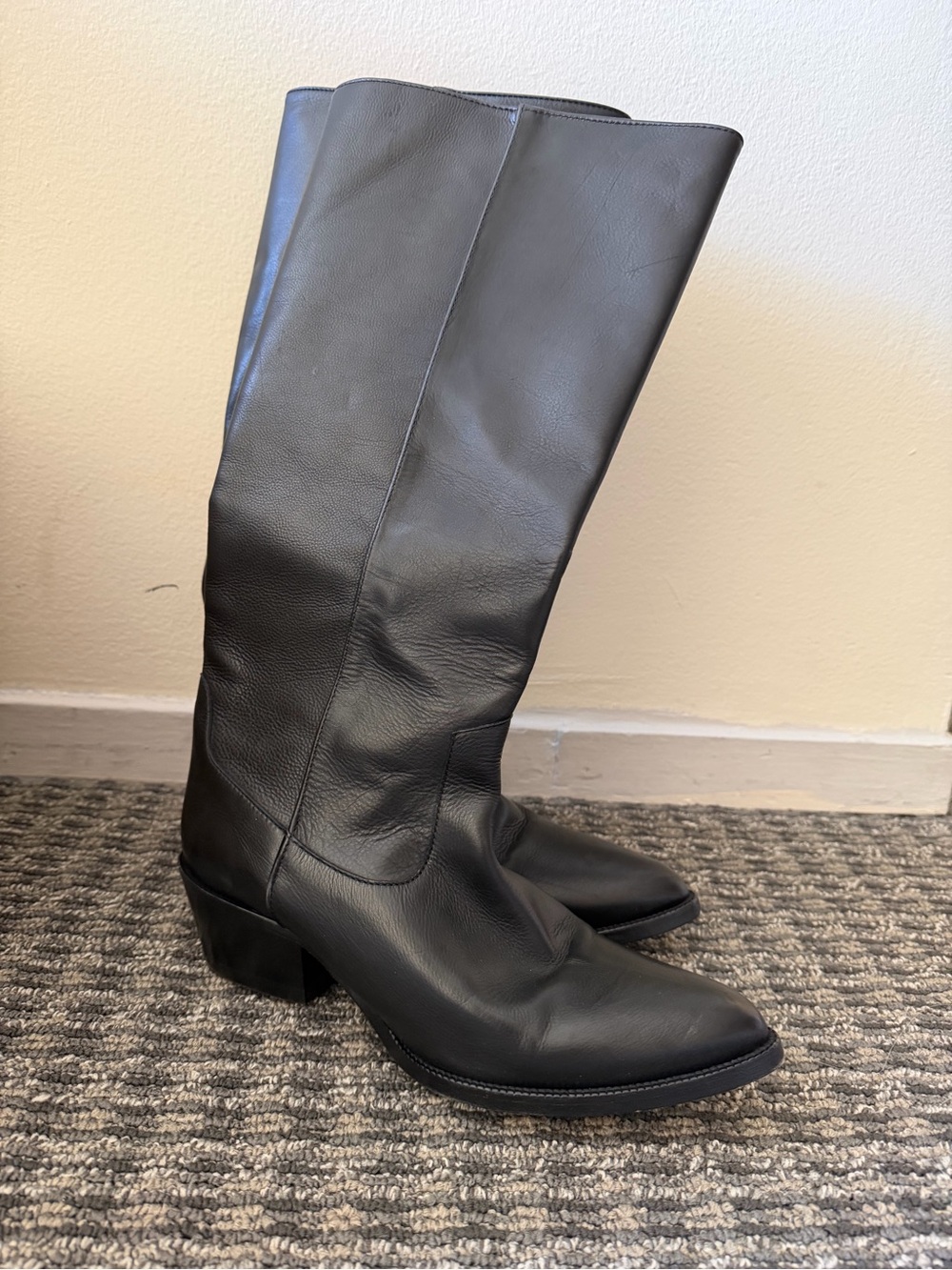 Emerson Fry Black Leather Knee-High Heeled Boots